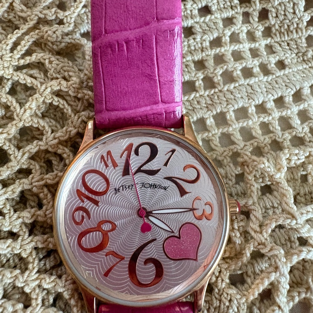 Betsey Johnson Hot Pink Leather Strap Watch VINTAGE